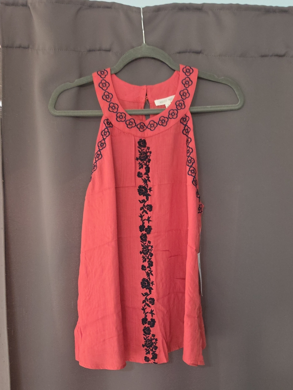 Coral Pink Embroidered Halter Tank Top